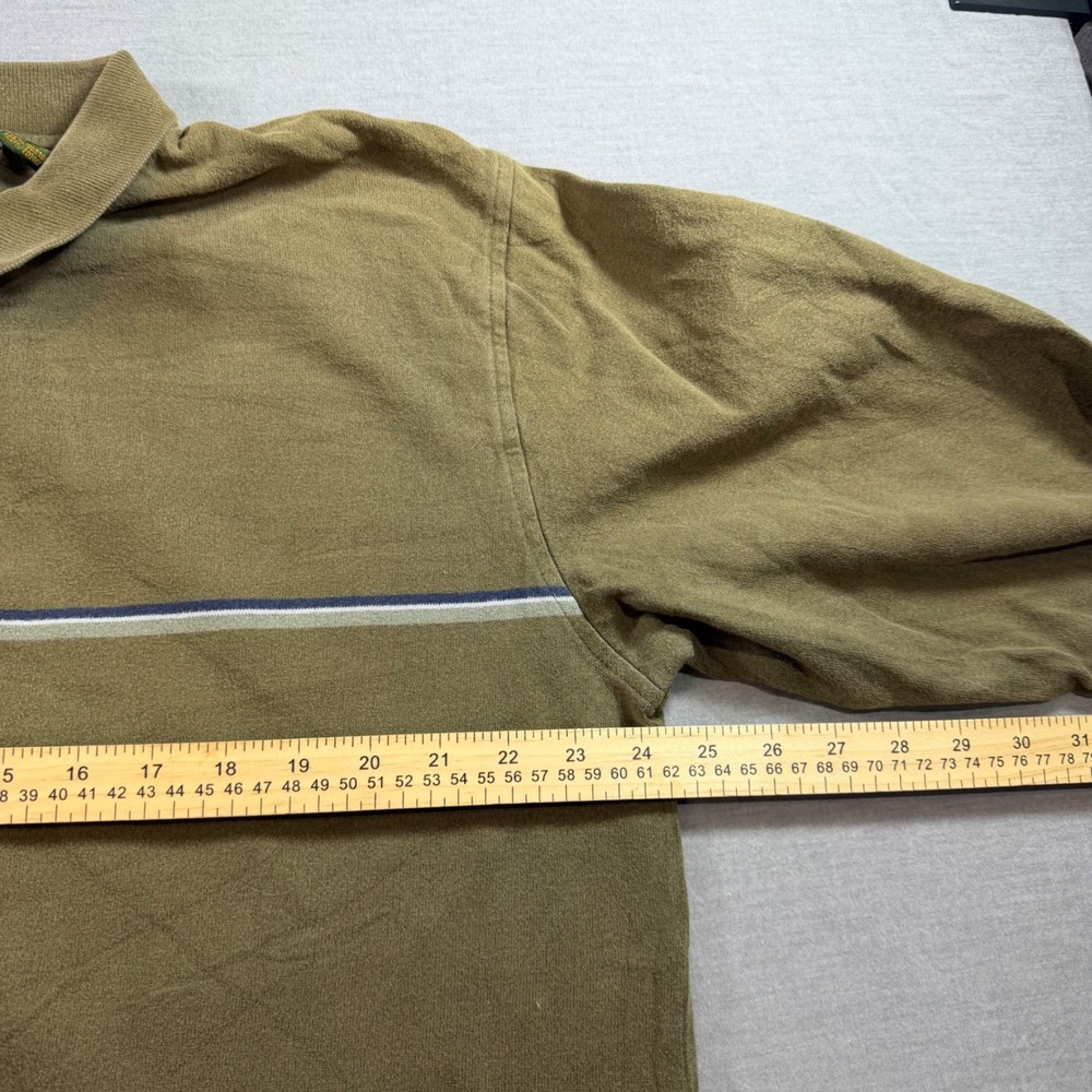 Timberland Long Sleeve Polo Mens XL Olive Green Excellent Striped Cotton Shirt - Picture 4 of 7